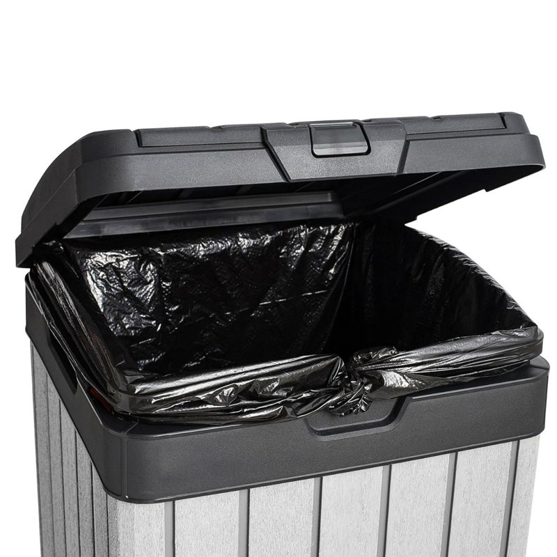 Keter Rockford 39 Gallon Manual Lift Waste And Recycling Trash Bin With Drip Tray Made of Durable Weather-resistant Resin - Grey
