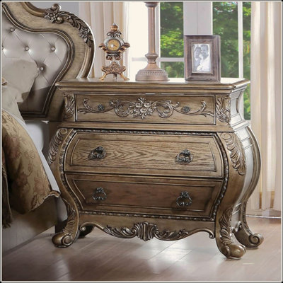 3 Drawers Nightstand In Vintage Oak Finish