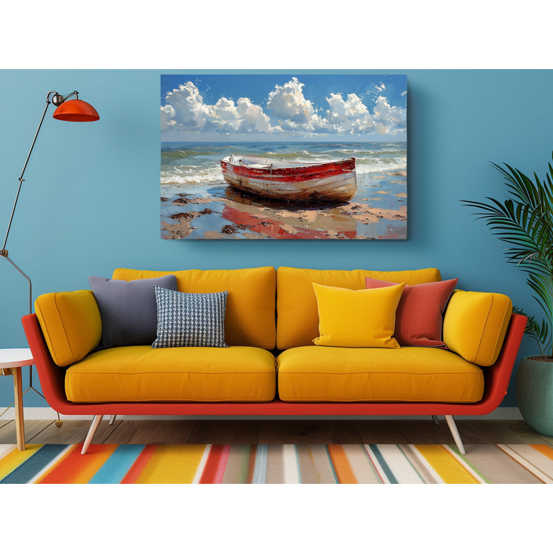 Reproduction d'art, peinture à l'huile d'une barque sur la côte, décoration murale moderne pour la maison et le bureau