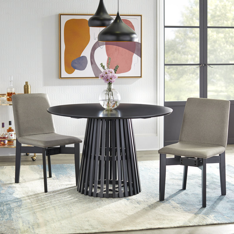 Ensemble de salle à manger en bois massif Parisi, Noir, 3 (1 table + 2 chaises)