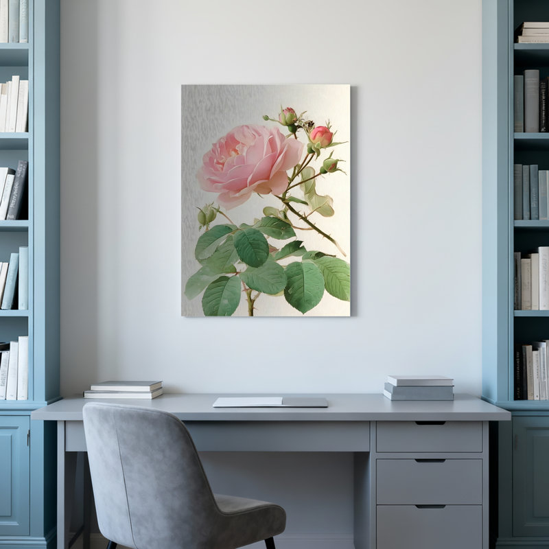 Ensemble de 1 tableau mural floral botanique rose rose, H 30 po x l 20 po