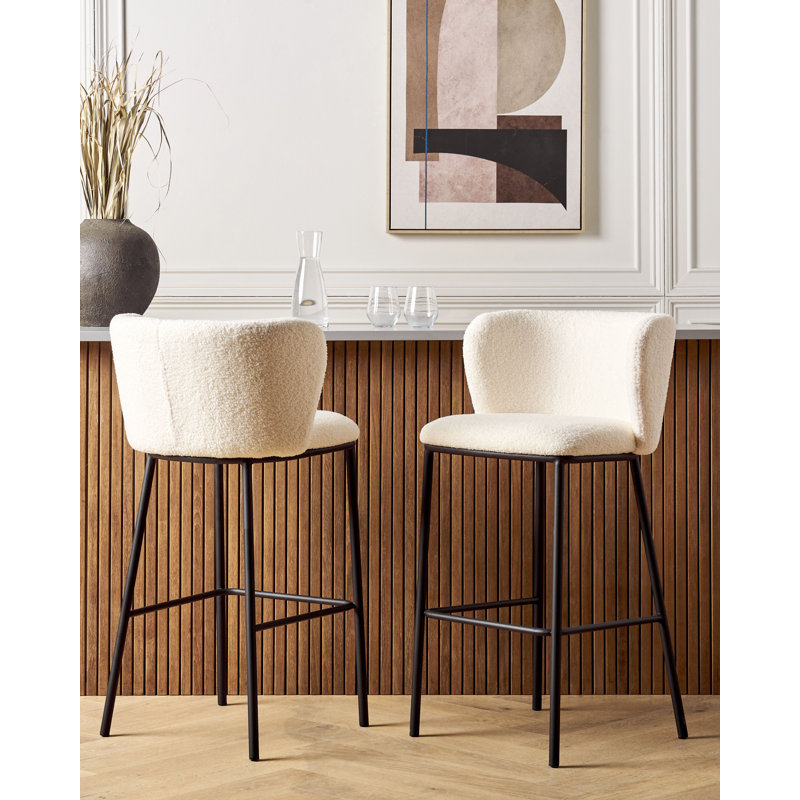 Mina Upholstered Counter Stool with Metal Frame, White