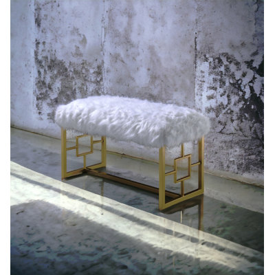 Bagley II White Faux Fur & Gold Finish Bench