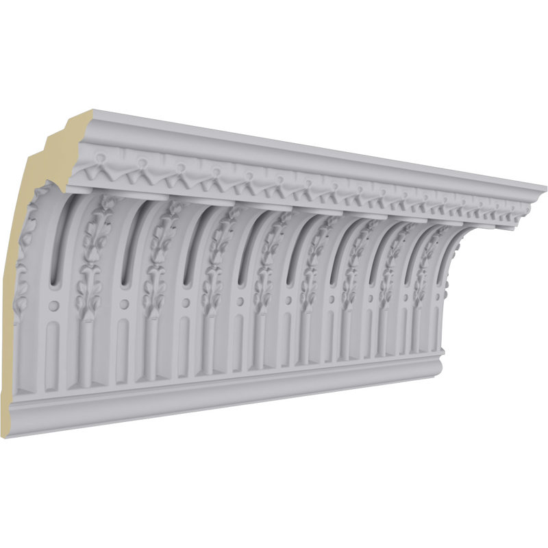 Primed White Geometric Polyurethane Crown Moulding Sample, 12" Length