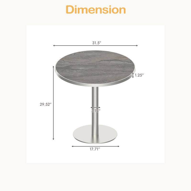 Table bistro ronde 31,5 po, Gris ardoise clair, Argent argent
