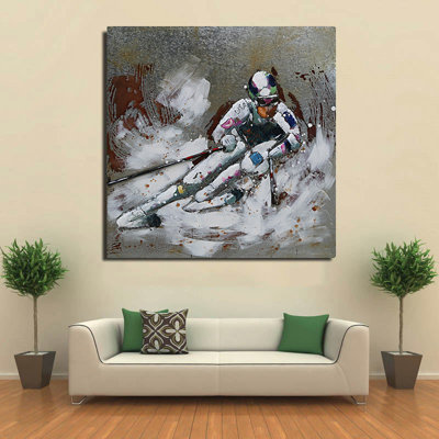«Down Skier», équipe olympique américaine, découpe d'art en métal 3D, peinture murale
