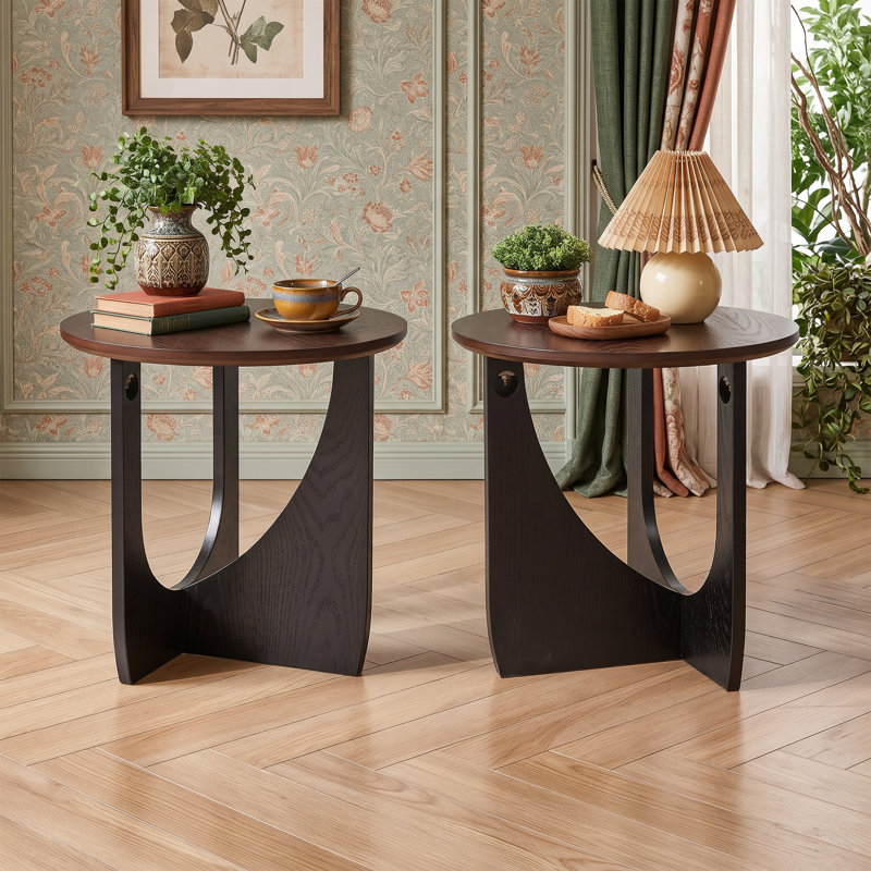 Solid Wood Top End Table, Natural+Black