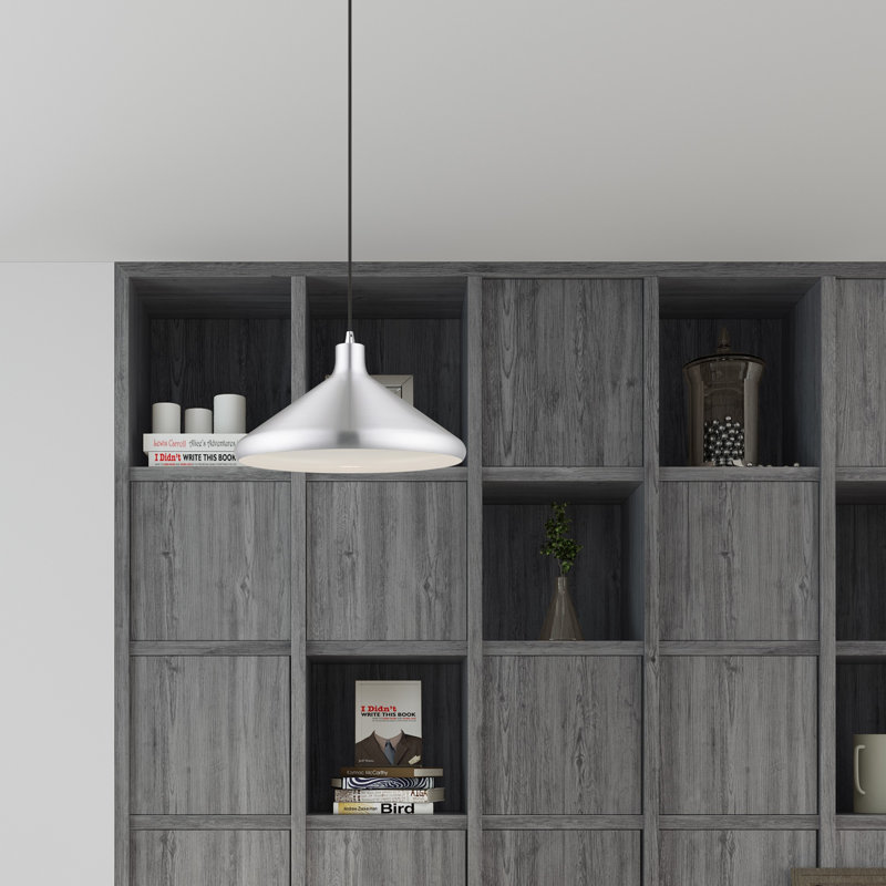 Luminaire suspendu conique à 1 lumière Schultz, Aluminium brossé, H 14 po x l 15,25 po x P 15,25 po