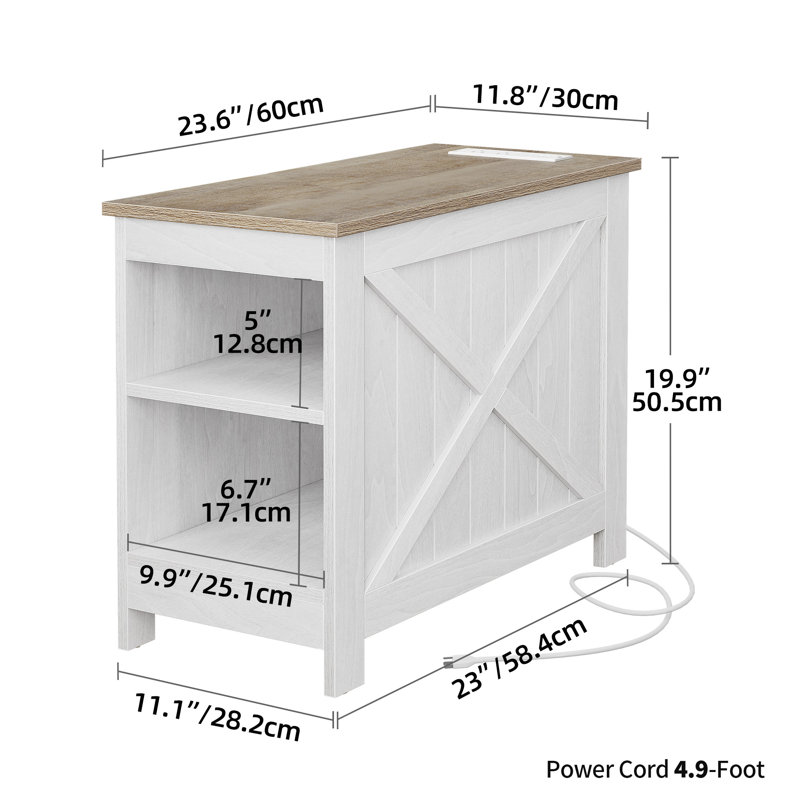 Dmitri 19.9'' tall End Table and Built-In Outlets, White/Oak