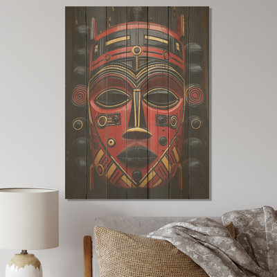 Red Ancestral Masks III - Masque africain sur bois
