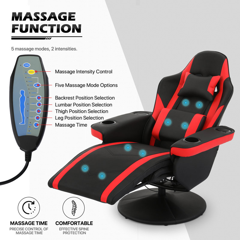Gray Faux Leather Recliner Gaming Chair with Bluetooth Speakers