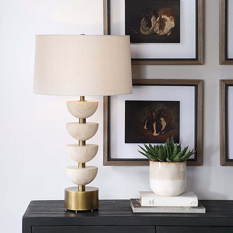 Everly Quinn Hickmon Travertine Table Lamp