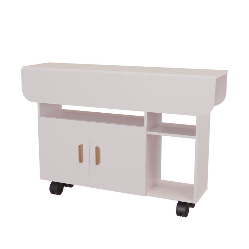 Table de salle à manger rectangulaire à abattants avec roulettes et tiroir, blanc, espace moderne pour petits meubles blancs