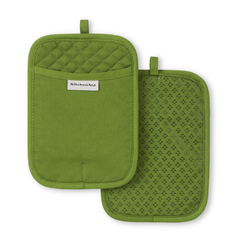 Matcha Green Silicone and Cotton Pot Holder Set, 2-Pack