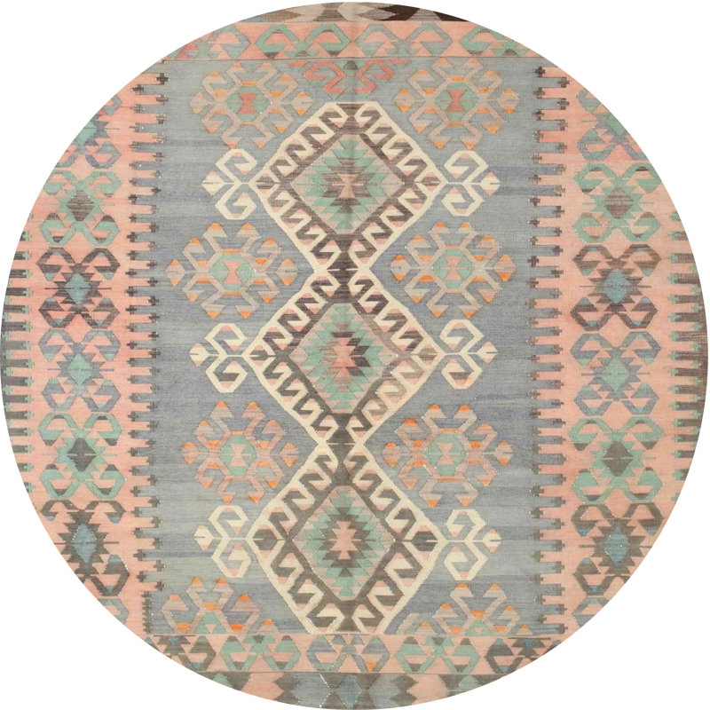 Tapis gris / beige Southwestern, Rond 8 pi