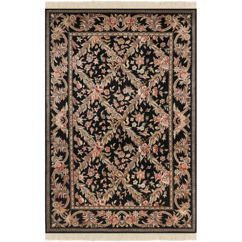 Elegant Kerman Black Wool Round Hand-Knotted Area Rug