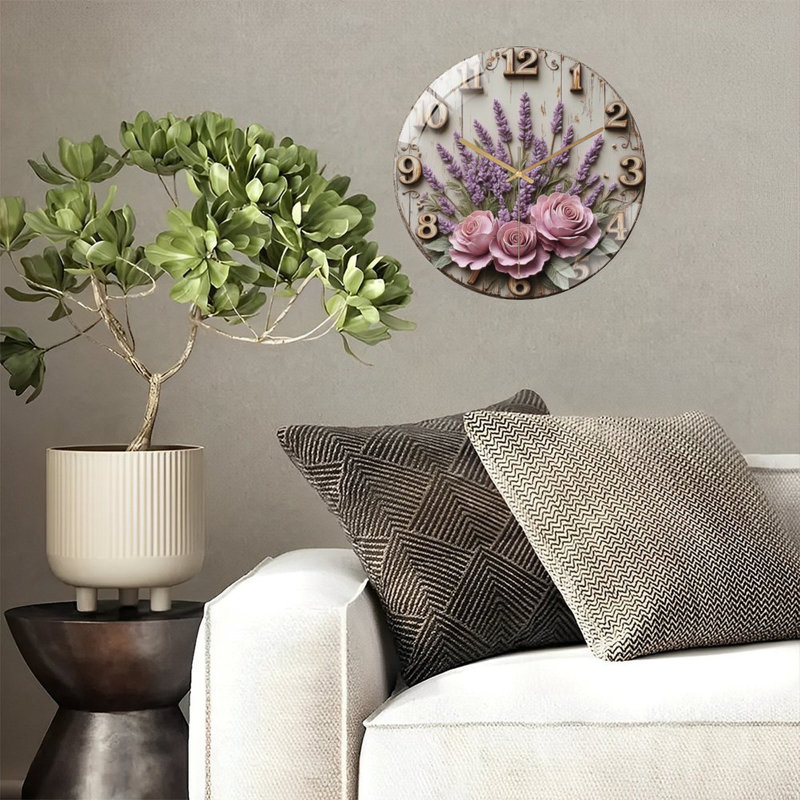 Horloge murale moderne en verre lavandebouquet et roses