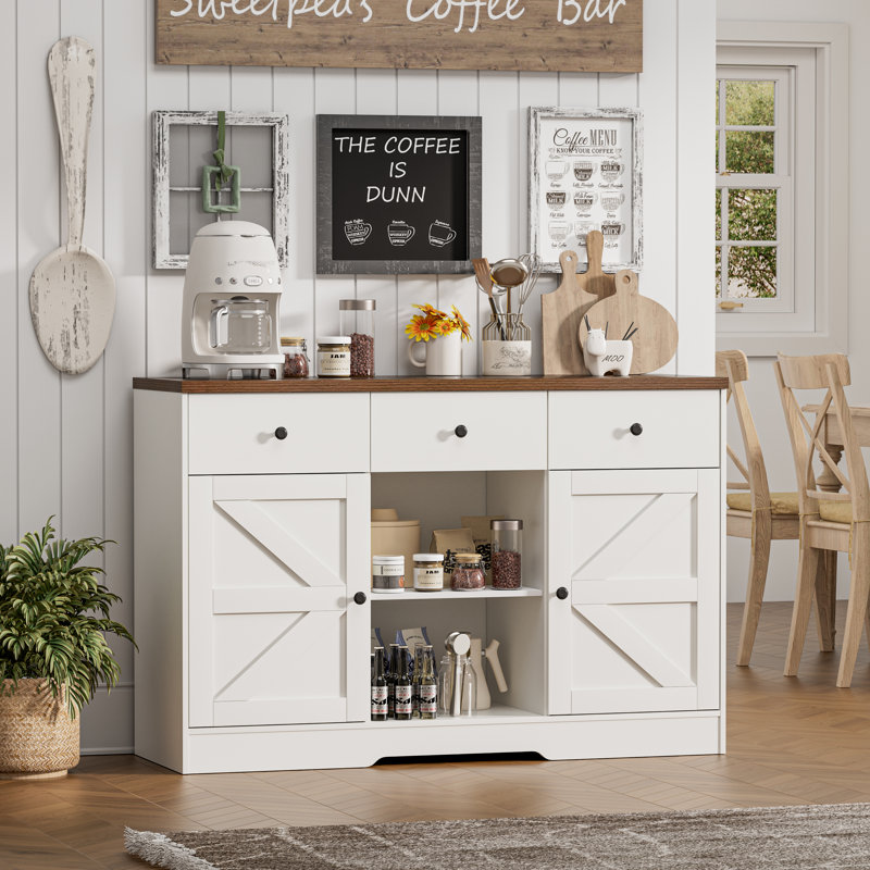 Buffet 47,2 "à 3 tiroirs, crédence avec armoires de rangement