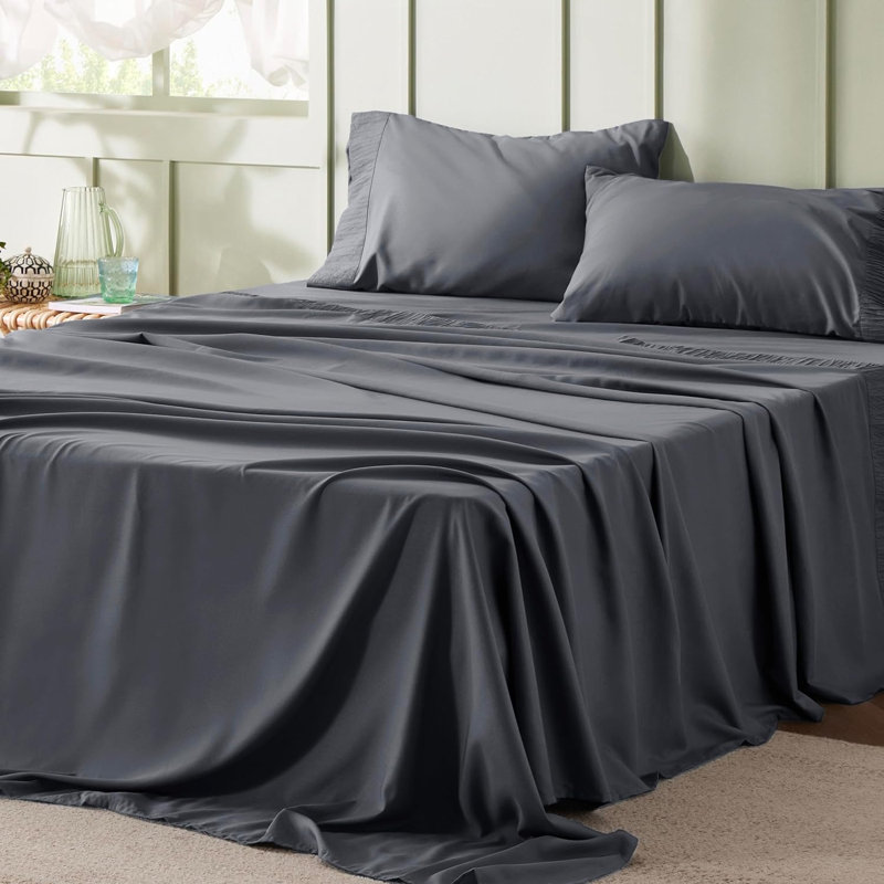 Bedsure Polyester Microfiber Sheet Set Hotel Luxury Sheets, Easy Care Cooling Bed Sheet Set 84GSM(101" x 107")GentleSoft™️