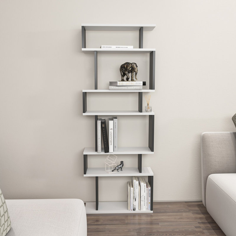 Baugus 160cm H x 60cm W Standard Bookcase, White/Anthracite