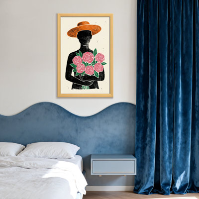 Silhouette abstraite femme avec un chapeau tenant des roses