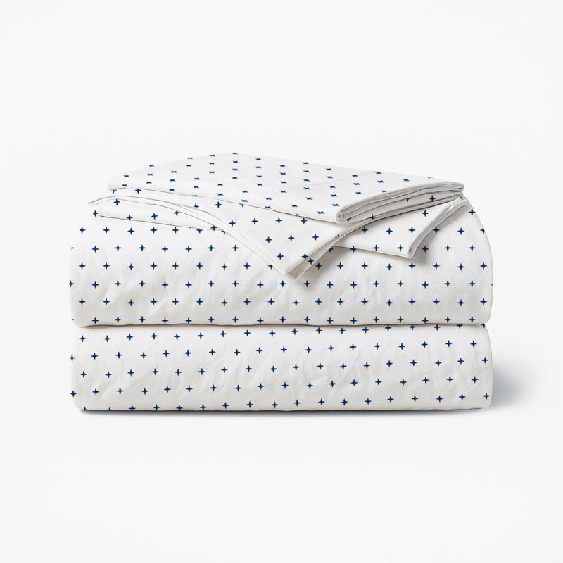 Plus Embroidered Cotton Sheet Set, Navy Blue, Twin Sheet Set