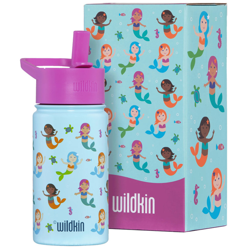 Wildkin Kids 14oz Stainless Steel Water Bottle – BPA-Free, Leakproof, Insulated, Easy-Clean - Mermaids, Mermaids