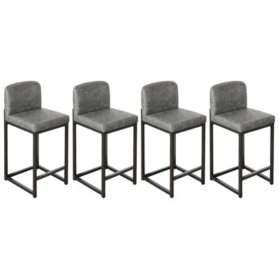 Ensemble de 4 tabourets de bar modernes en cuir synthétique avec dossier, îlot de cuisine rembourré et chaises de bar Modern