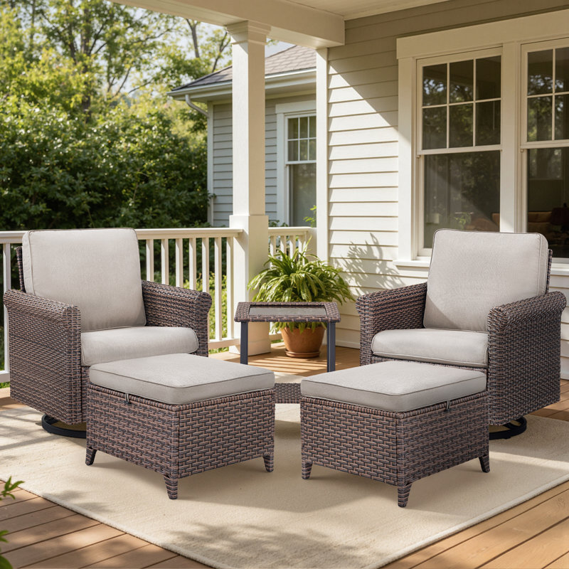 Ensemble de 5 chaises pivotantes en osier pour l'extérieur avec repose-pieds et table d'appoint, Beige