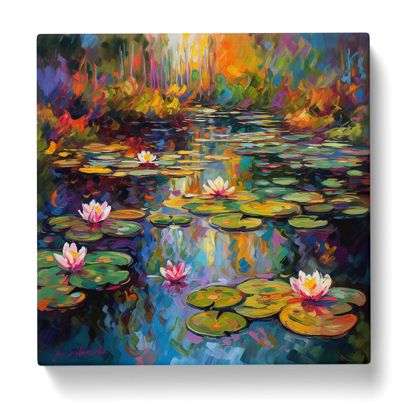 Water Lily Pond Fauvism - Wrapped Canvas - Framed Print, 35cm H x 35cm W x 3cm D