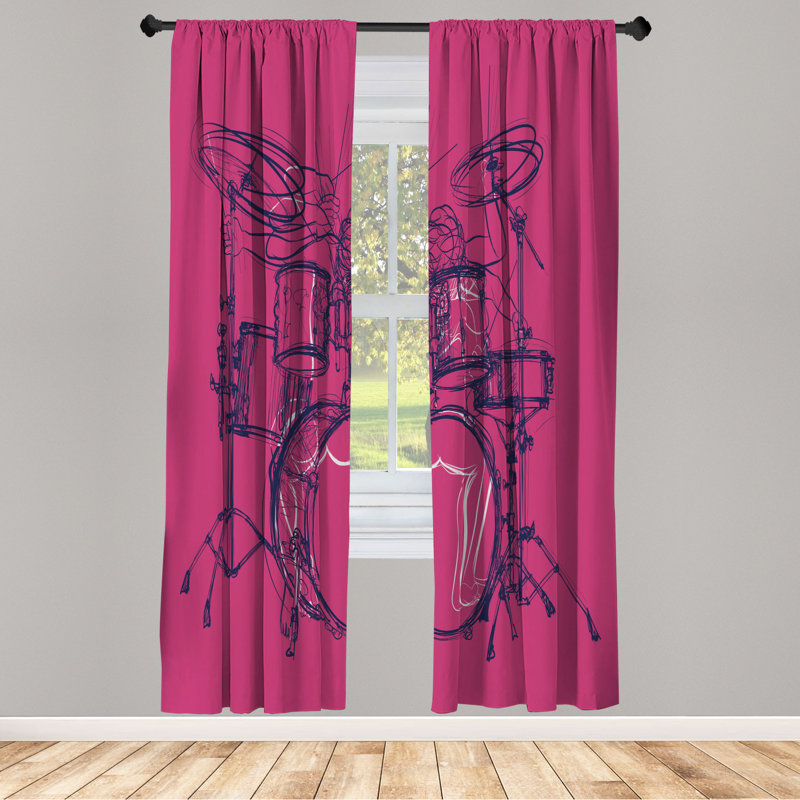 Microfiber Floral Semi-Sheer Rod Pocket Curtain Panels, Deep Pink/Navy, 28" W x 95" L
