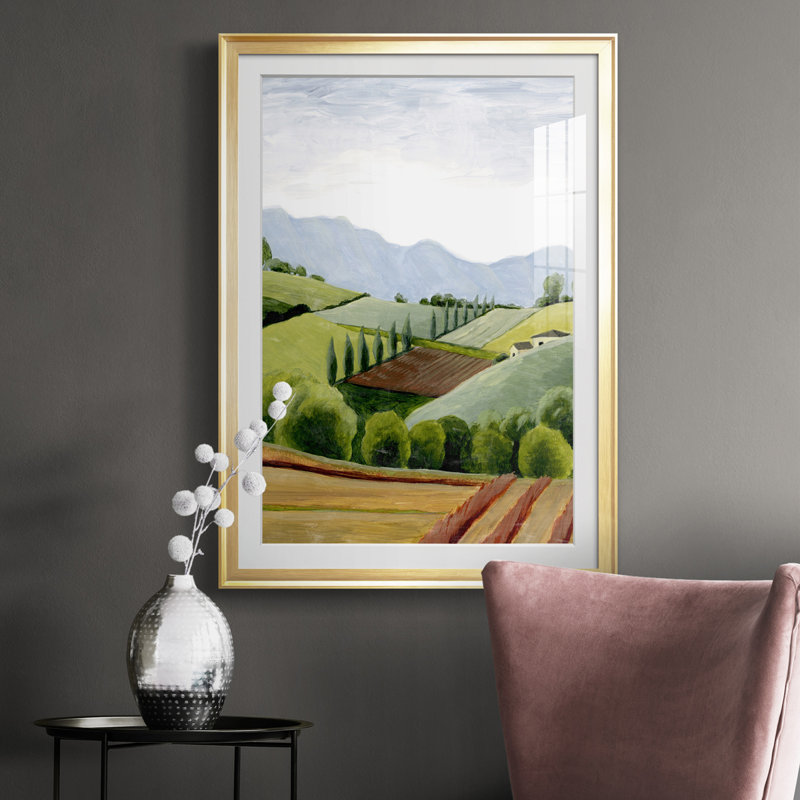 Croquis de la vallée toscane II - reproduction de cadre photo, Or, H 24,5 po x l 18,5 po x P 1 po
