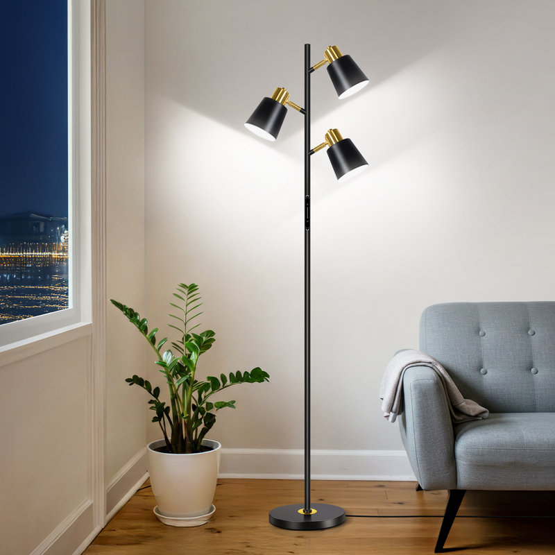 Lampe sur pied 67 po avec télécommande et 3 ampoules incluses, Noir
