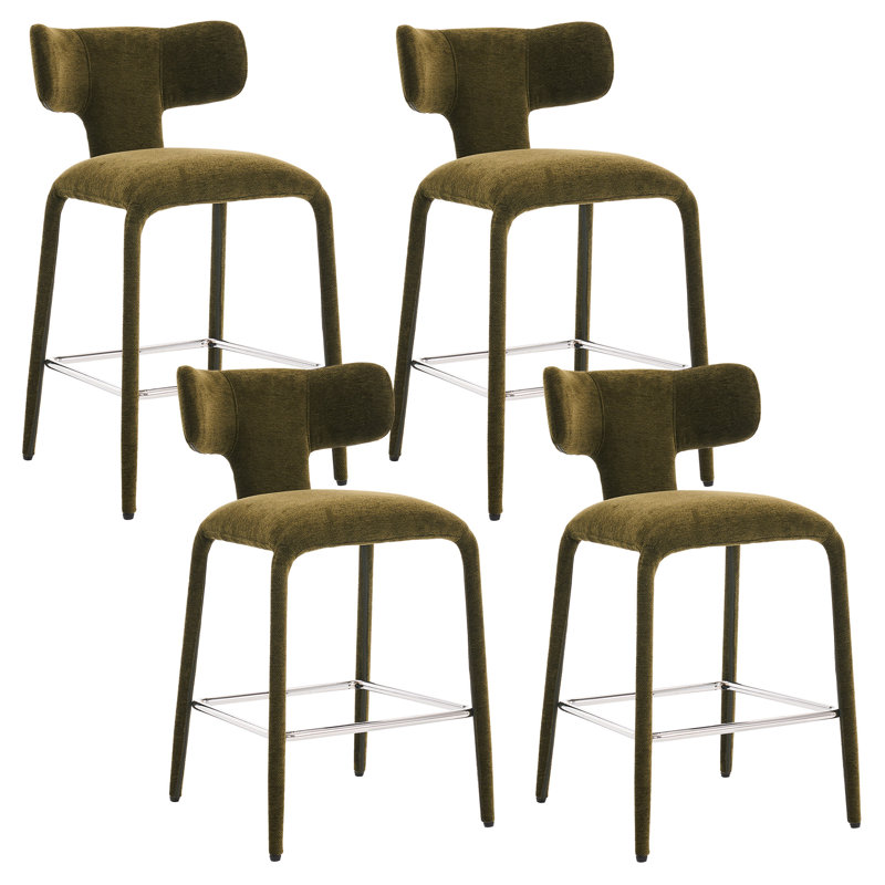 Modern Green Fabric Barstool With Chrome Footrest, 26" Seat Height Upholstered Bar Chair For Kitchen Island & Breakfast Nook​​