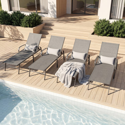 79.3" Long Reclining Single Chaise,with 5-Position Adjustable Backrest waist-rest cushions