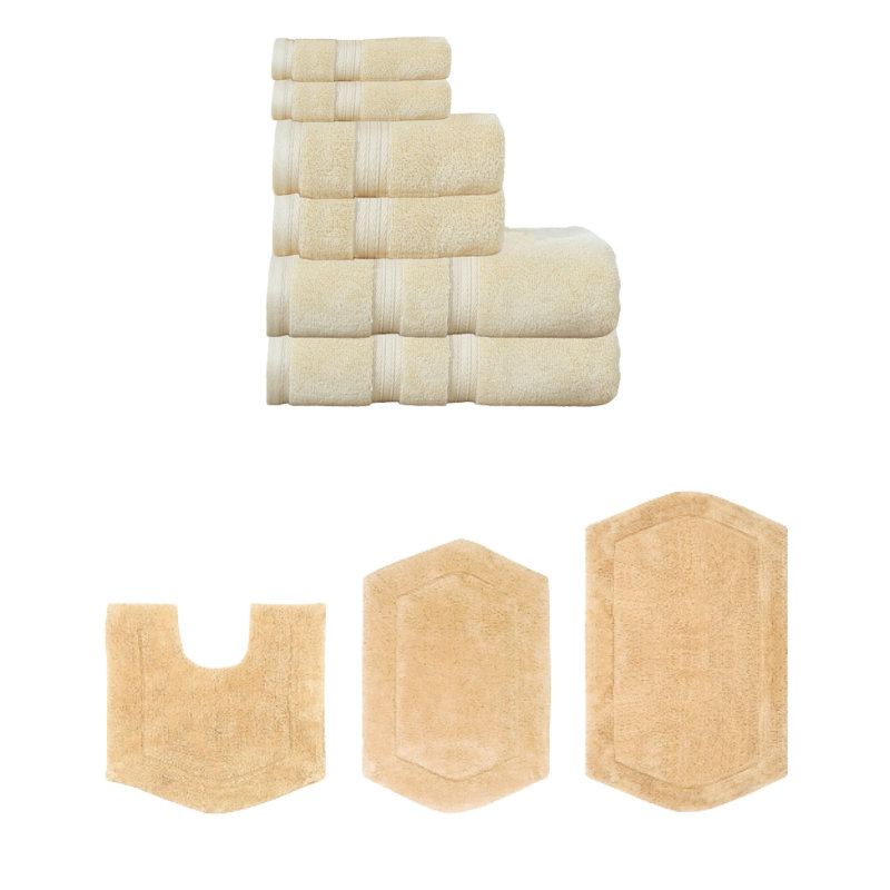 Bryd Collection 100% Soft Cotton 6 Pc Towel Set & 3 Pc Bath Rug Set, (Set of 9), Yellow
