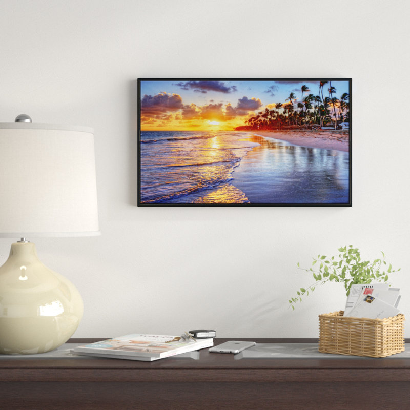 «Beach Side Resort with Palm Trees», photographie encadrée sur toile, H 16 po x l 32 po x P 1 po