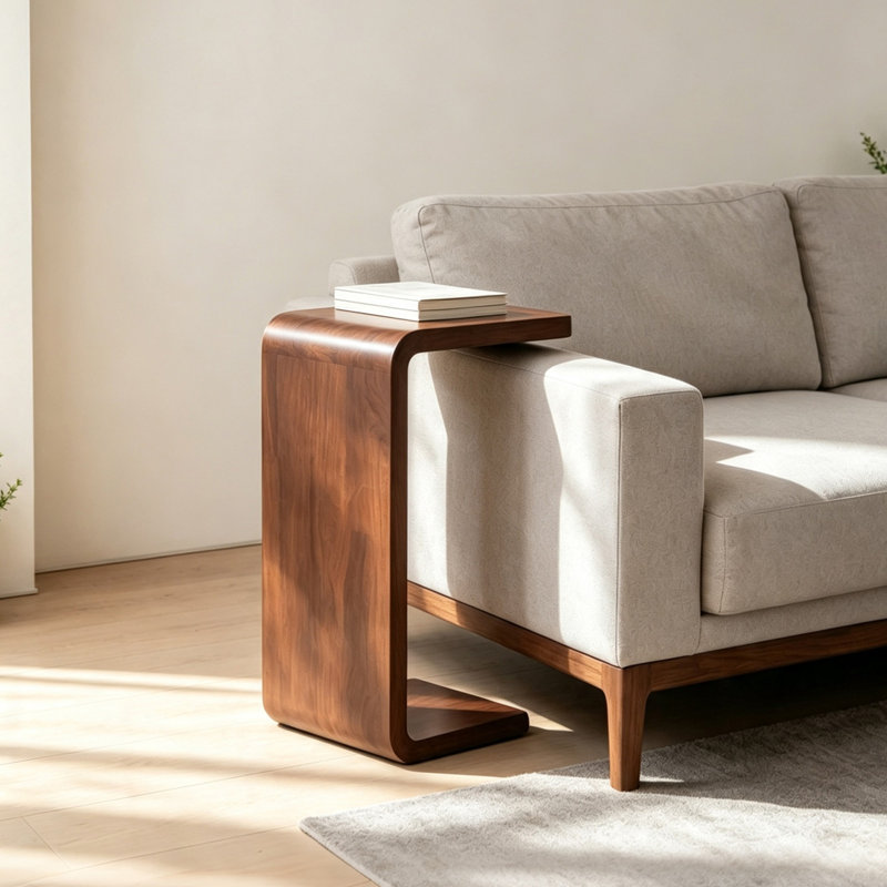 Table basse en forme de C de 35 cm (13,77 po), table d'appoint convertible 2 en 1, table moderne pour ordinateur portable ou collation dans le salon, finition noyer