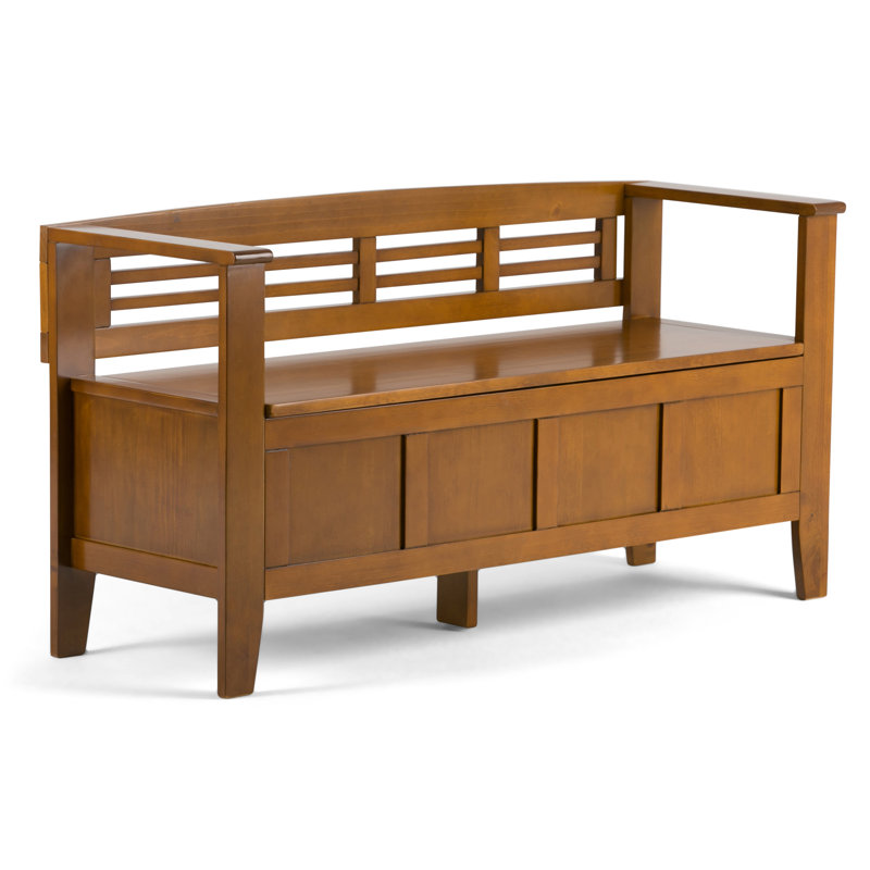 Adams 48"W Solid Wood Contemporary Storage Bench with Lift-Up Lid and Spacious Storage, Light Avalon Brown