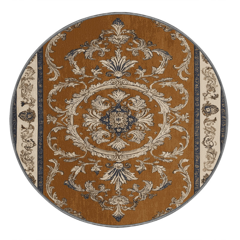 Tapis brun français lavable à la machine, Rond 7 pi