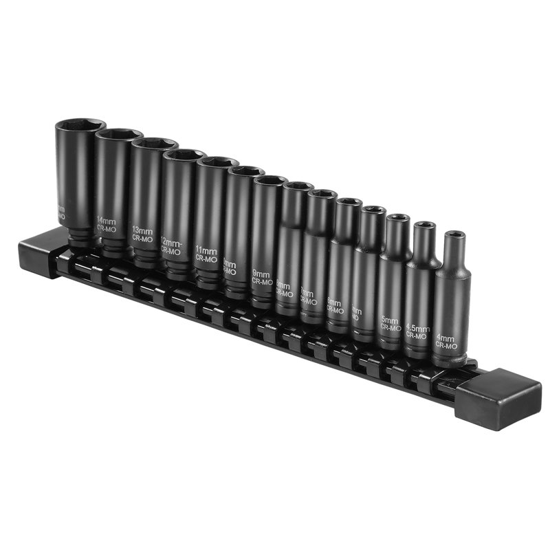Impact Sockets Set 14pcs 6-Point 1/4" Drive Bit Ratchet Tool Kit Case
