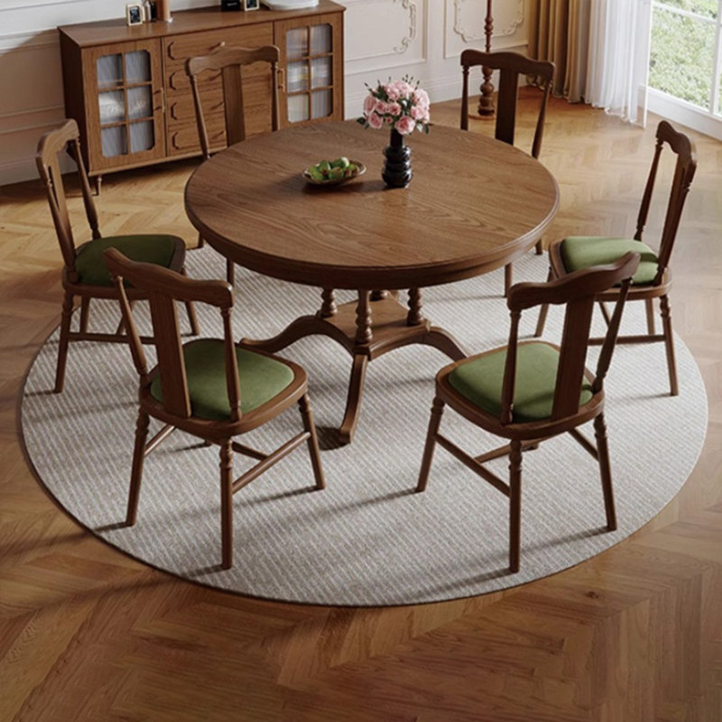 Table ronde française élégante en bois massif, Marron foncé