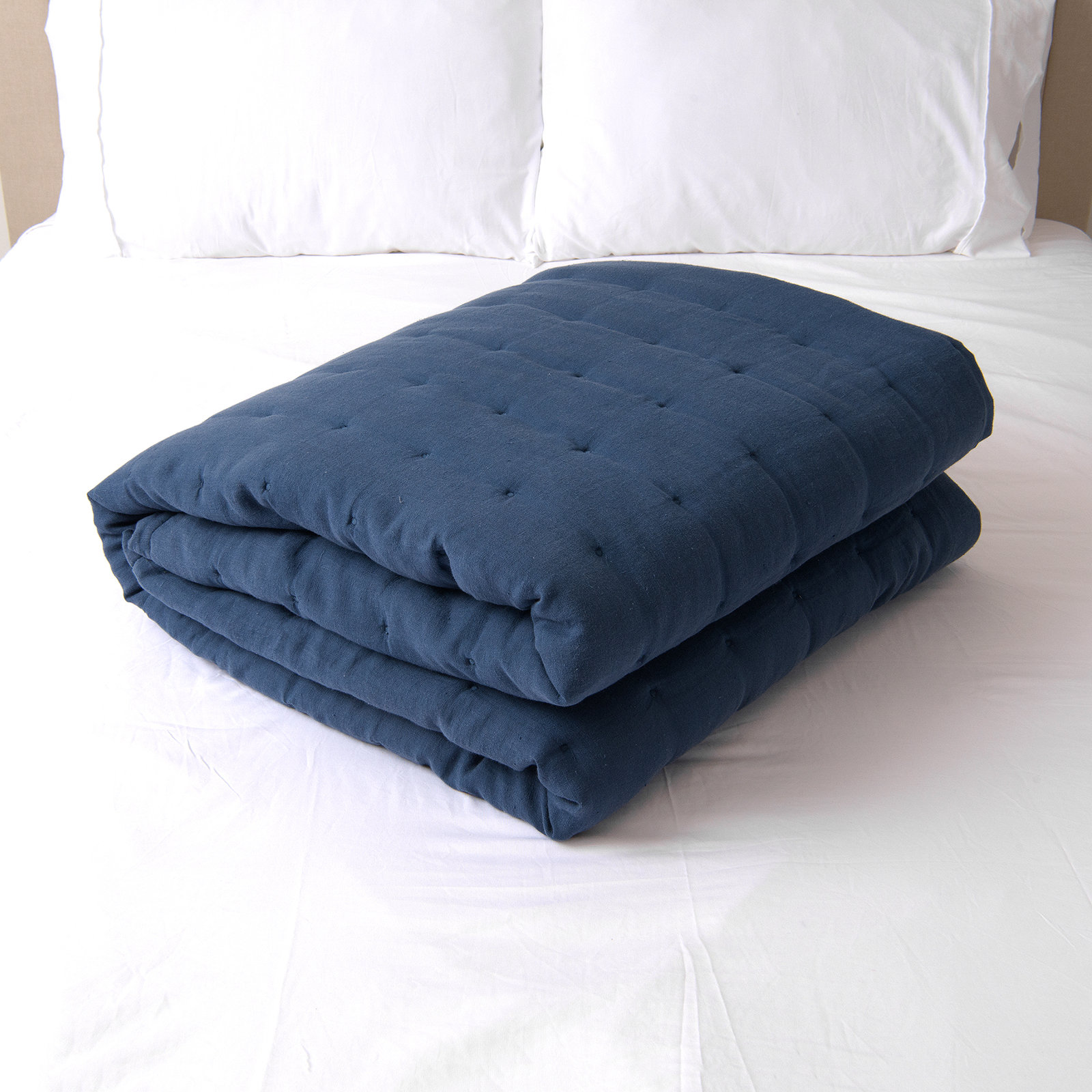 Linen Quilt Set, King Quilt, Navy