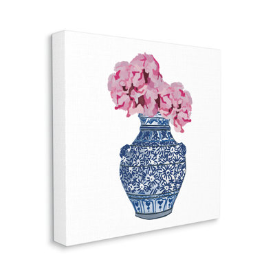«Ikebana Modern Modern Arrangement Ornate Blue Vase» par Amelia Noyes, impression sur toile tendue