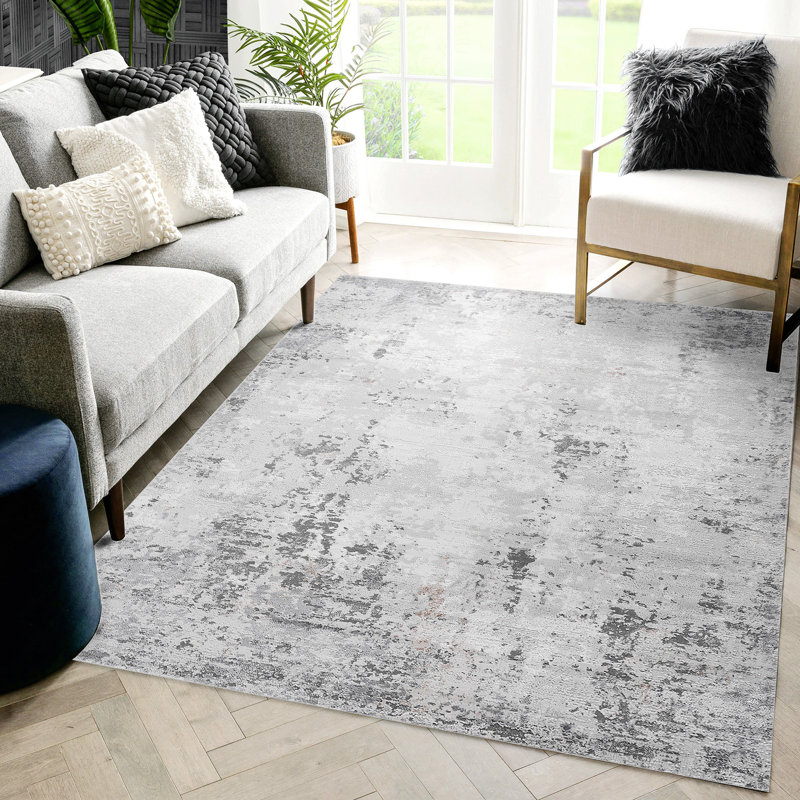 Tapis ivoire / sable / abstrait, Rectangle 5 pi 3 po x 7 pi 6 po