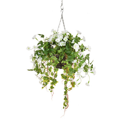 Faux Flowering Plant in Wood Basket