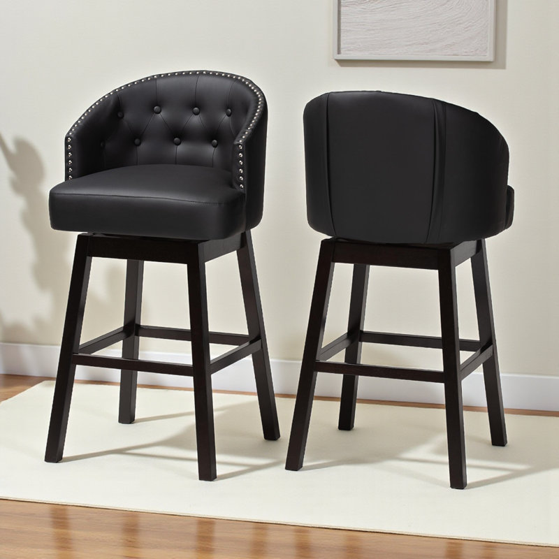 Upholstered Counter Stool with Solid Wood Frame, Black