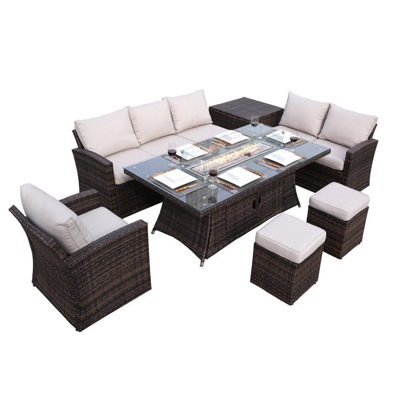 Ikisha Rectangular 8 - Person 71" Long Dining Set with Cushions