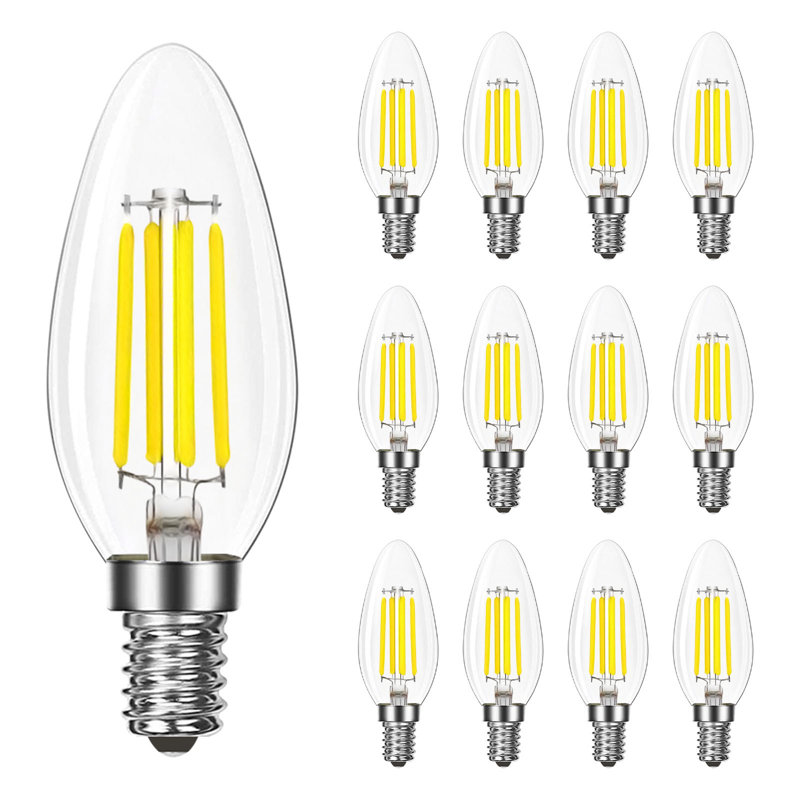 Ampoule candélabre à DEL 8 W LUXRITE, équivalente à 75 W, culot E12, 1000 lumens, luminaire à filament transparent blanc brillant à intensité variable 5000K et paquet de 12 à indice d'humidité