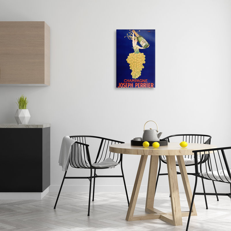 Toile rétro champagne Perrier, design par Marcus Jules, H 24 po x l 16 po